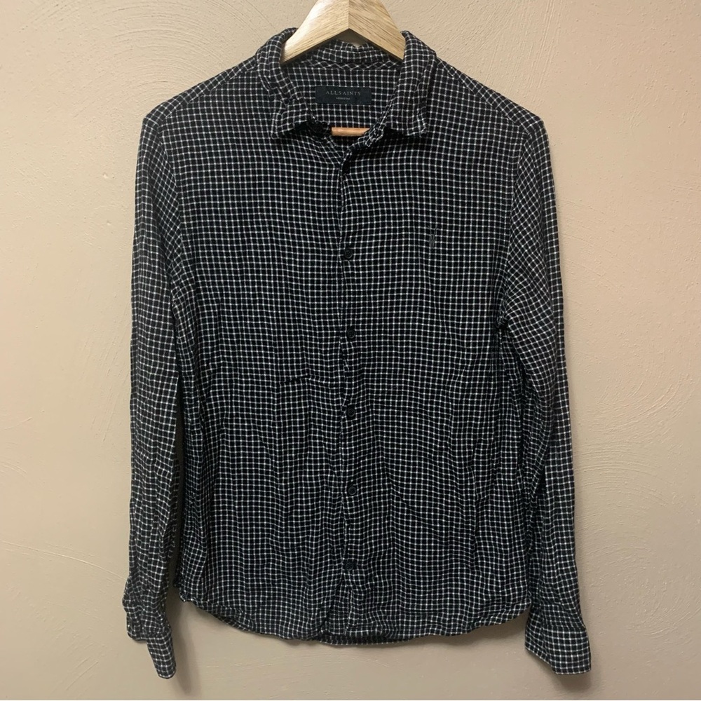 All Saints Tilden Long Sleeve Button Up Shirt Mens Size Medium Black White